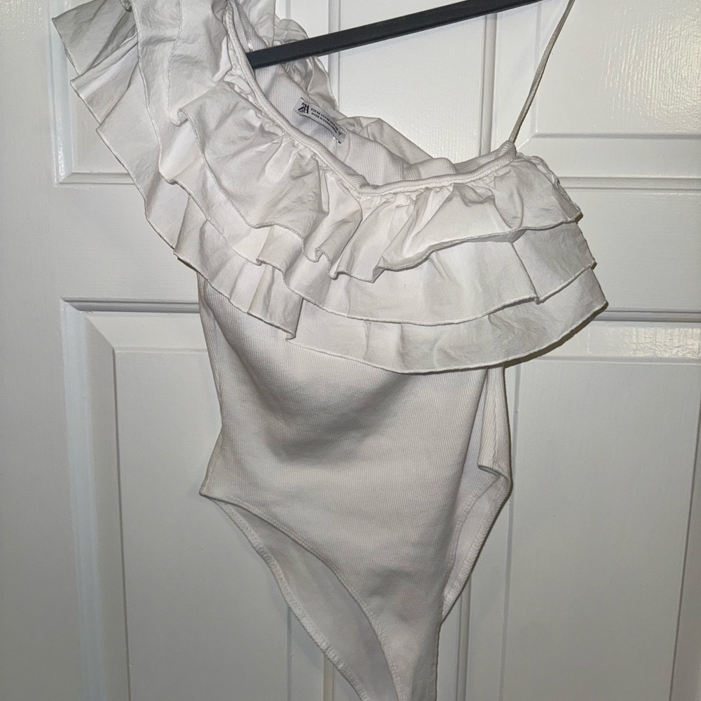White Ruffled One-Shoulder Zara Bodysuit